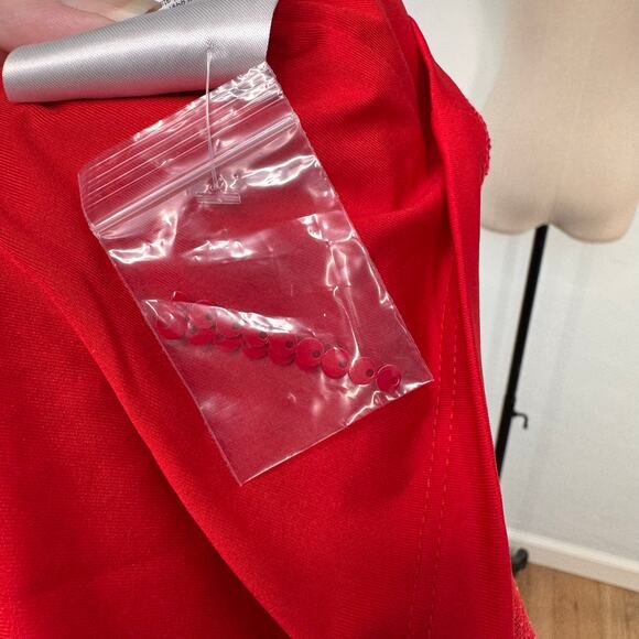 NWT ROTATE Birger Christensen Sequins Long Sleeve Mini Dress Red Cocktail Size 4 - Picture 13 of 16